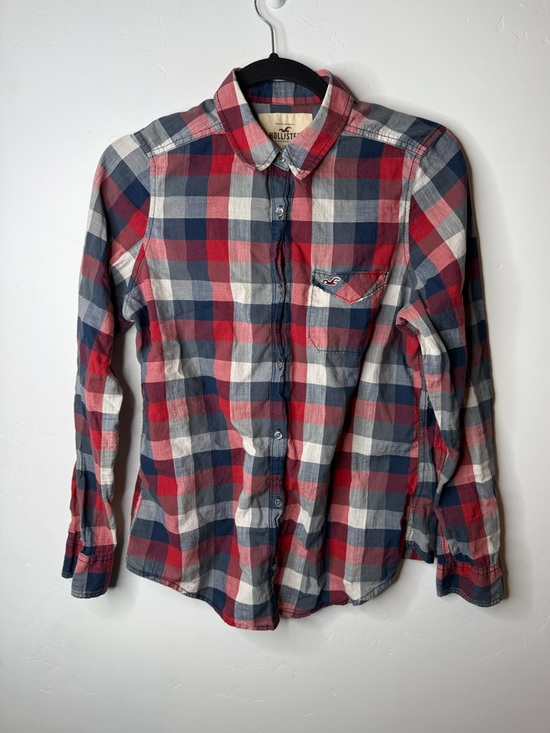Hollister Tops - Hollister Y2K Plaid Button Down Shirt Red Blue Cotton Womens Large Casual